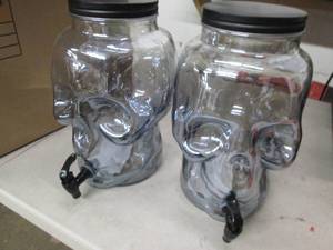 box of 2 glass skull beverage dispe...