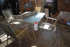 Glass patio table with set of 4 cha...