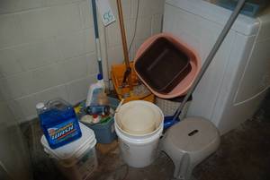 Cleaning supplies including a mop a...