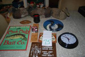 Sportsman decor, clock, cribbage bo...