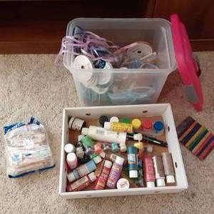 Covered file tote filled with craft...