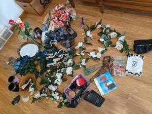 Array of faux Floral decor, glass c...