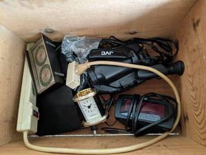 Small wooden crate of Electronics t...