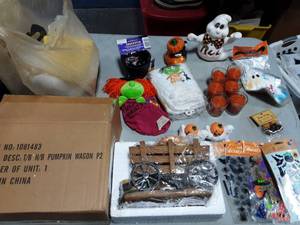 Lot Of New Halloween Decor, Pumpkin Wagon, Stickers, Candles, Misc