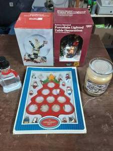 Porcelain Lighted Table Table Decoration, Musical Uncle Santa Snow Globe, Sugar Cookie Candle, Ornament Set, Snow Globe Snow Man