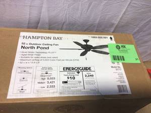 Hampton Bay North Pond 52 in. IndoorOutdoor Aged Silver Ceiling Fan with Downrod and Reversible Motor Light Kit Adaptable Customer Returns See Pictures