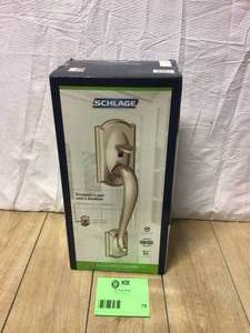 Front Door Schlage-FE365-CAM-ACC-LH-Alternative View Finish Lifetime Polished Brass Adjustable Throughbolt Camelot Handleset Dimensions Schlage Camelot Left Handed Electronic Handleset with Accent Lever Customer Returns See Pictures