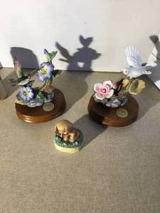 Ceramic elephant and figurines (humming bird and dove).
