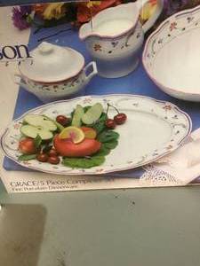 Gibson Dinner set pattern is Grace, 8 settings and 5 piece dinner set. NEW