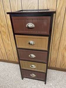 lot 94 image: 5 Drawer Decorative Wooden Drawer Cabinet