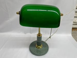 lot 103 image: Vintage Desk Lamp w Marble Base and Green Glass Shade