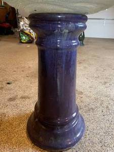lot 160 image: Blue Ceramic Birdbath With Swirled Glass Top