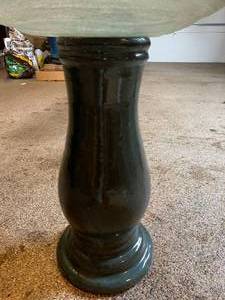 lot 161 image: Awesome Aqua Ceramic Birdbath With Swirled Glass Bowl