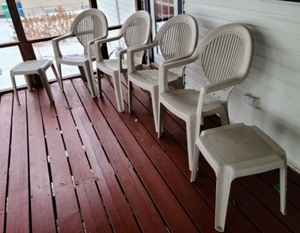 lot 59 image: Outdoor Plastic Chairs and Side Tables
