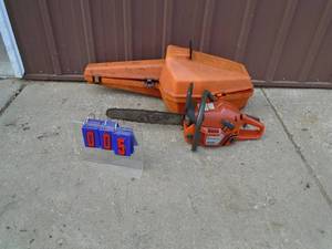 Husquevarna 16 chainsaw with case. Good used conditon. Tested & works. As shown.