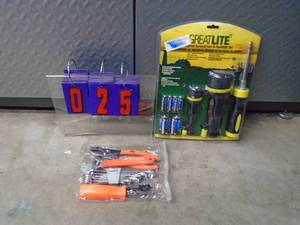 Bag of tools & flashlight set. New in box. As shown.