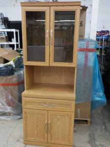 lot 121 image: 2 Pc Lighted Wood Hutch, 27 wide x...