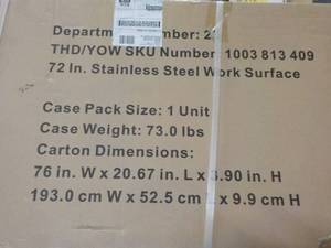 lot 330 image: Stainless Steel work Surface 72 x 2...