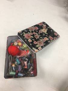 lot 206 image: Brand New Lot of TWO 186-Piece Sewing Kits in Rose Themed Tins