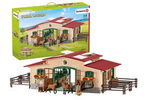 lot 161 image: Brand New Schleich Farm World Stable with Horses Playset