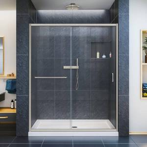 lot 125 image: Dreamline Infinity-Z 56 in. to 60 in. x 72 in. Semi-Framed Sliding Shower Door in Brushed Nickel, SHDR-0960720-04.