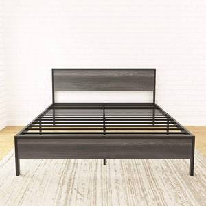 lot 129 image: Weehom Full Size Metal Bed Frame with Wood Headboard in black, 39028.