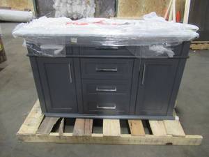 lot 103 image: Merryfield 48 in. W x 21-12 in. D Bathroom Vanity Cabinet Only in Dark Blue-Gray - Cracked Top - Scratch and Dent.