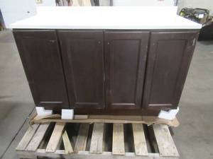 lot 141 image: Vanity Pro All-In-One 48.5 in. W Vanity in Chestnut with Vanity Top in White. - Scratch and Dent - Top is in nice condition.