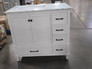 lot 317 image: Home Decorators Collection Merryfield 37 in. Bathroom Vanity (Top Is Cracked) See Photos