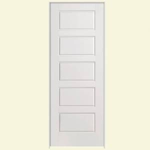 lot 334 image: Masonite 30 x 80 x 4 916  Solidoor Riverside 5-Panel Solid-Core Smooth Primed Composite Single Prehung Interior Door - RH Swing.