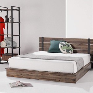 lot 151 image: ZINUS Brock Metal and Wood Platform Bed Frame,  Solid Acacia Wood Mattress Foundation, No Box Spring Needed, Queen, FPWBPB-07Q. - Damaged Carton - Unclaimed Freight.