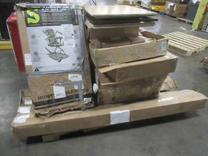lot 166 image: WHOLESALE MIXED PALLET OF MISCELLANEOUSHOLIDAY DECOR, FURNITURE AND MORE