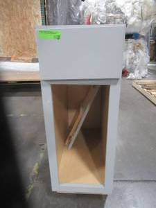 lot 355 image: Courtland Shaker Assembled 12 in. x 34.5 in. x 24 in. Stock Base Kitchen Cabinet in Sterling Gray Finish - Door needs to be attached.