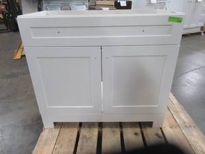 lot 357 image: Everdean 36.50 in. W x 18.75 in. D Bath Vanity in White. - Missing Top.