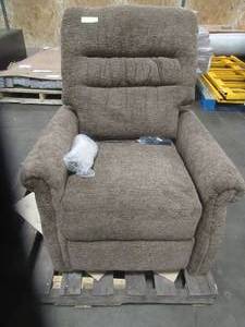 lot 359 image: Merax 31 in. Width Big and Tall Brown Fabric Remote Control Lift Recliner - Does not work - Arm needs to reattached.