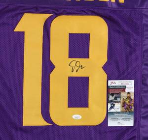 lot 7 image: Minnesota Vikings Justin Jefferson Signed Limited Edition Purple & Gold Speed Rush Pro Style Jersey JSA Authenticated