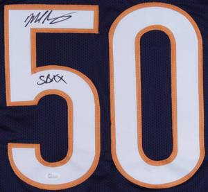 lot 30 image: Chicago Bears Mike Singletary Signed Navy Jersey Inscribed SB XX JSA COA