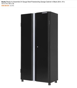 (2) Husky Ready-to-Assemble 24-Gauge Steel Freestanding Garage Cabinet in Black (36 in. W x 72 in. H x 18 in. D). See Pictures