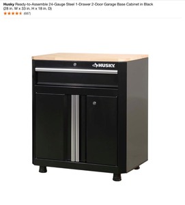 Husky Ready-to-Assemble 24-Gauge Steel 1-Drawer 2-Door Garage Base Cabinet in Black & Storage Bench in Black. See Pictures