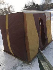 lot 179 image: Homemade Portable 6-Hole Folding Ice Fishing House - Folded up 6 x 4 - Opened up 6 x 8 - NO SHIPPING