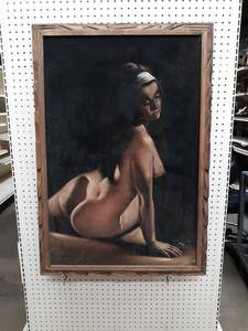 lot 50 image: Vintage Nude Woman Velvet Painting - Measures about 39 x 27 - NO SHIPPING