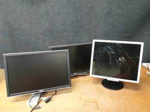 lot 60 image: Lot of (3) Flatscreen Computer Monitors, (2) DELL 20 and (1) NEC 19 - Units were plugged in and test screen comes on - NO SHIPPING