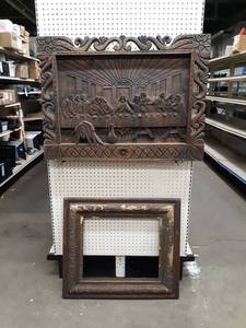 lot 105 image: Antique Wood Carved Last Supper and Antique Frame - NO SHIPPING