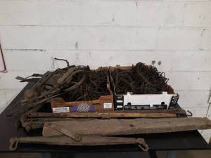lot 106 image: Antique Leather Horse Fly Nets, Eveners and Other Horse Tack - NO SHIPPING