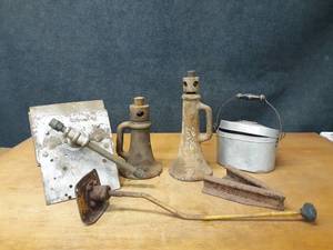 lot 112 image: Screw Jacks, Rail Section, Vise and More - NO SHIPPING