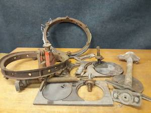 lot 122 image: Lot of Cast Iron Pieces, Wheels and More - NO SHIPPING