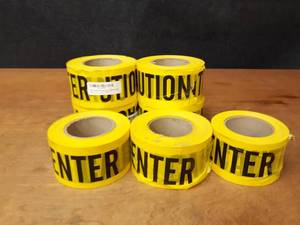 lot 139 image: Lot of (7) Rolls of 3 Wide Yellow Caution DO NOT ENTER Plastic