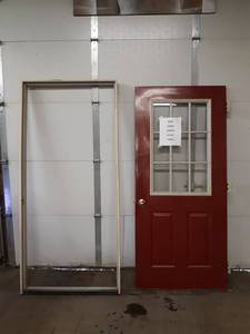 lot 183 image: Steel Exterior 36 Door w Window and Frame - NO SHIPPING