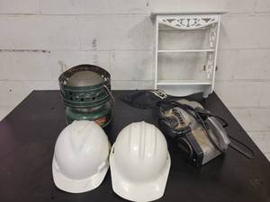 lot 202 image: Coleman 5000BTU Heater, Wall Shelf, Sander and Hard Hats - NO SHIPPING