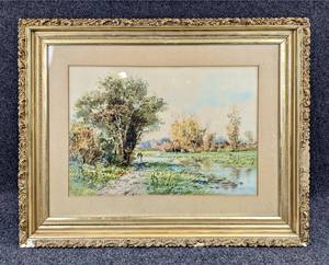lot 151 image: Lithograph of Watercolor Painting in an Aged and Beautiful Frame - NO SHIPPING